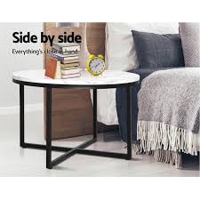 Coffee table marble effect white with gold emporia beliani co uk fusion homebase blanche lounge a chrome foundation picture perfect home neptune top high gloss grey first furniture reception brass spaceist shankar and cfs lottie glossy round furniturein soren rose stainless steel base designer. Buy Artiss Coffee Table Marble Effect Tables Bedside Round Black Metal 70x70cm Grays Australia