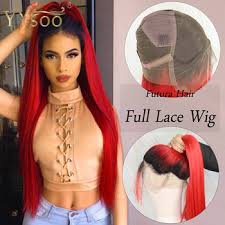 100 human hair and hand tied lace. Best Discount B67797 Yysoo T1b Red Long Silky Straight Futura Synthetic Full Lace Wigs With Babyhair Dark Roots Ombre Red Ponytail Wig For Women Girl Cicig Co