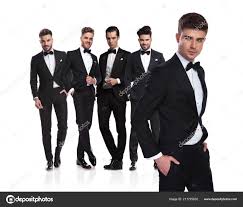 Elegant Team Leader Dressed Black Tux Stands Front Hands Pockets Stock Photo By C Feedough 211725032