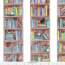 Books Fabric Book Lovers Bookshelf Pattern By Elena O Neill Illustration Librarian Teacher Cotton Fabric By The Yard With Spoonflower