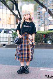Heihei Harajuku Streetwear Style W Logo T Shirt Layered Plaid Skirt Tokyo Bopper Bag Yosuke Harajuku Fashion Street Japan Fashion Street Harajuku Outfits