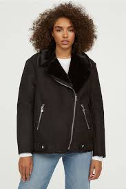 Faux Fur Lined Biker Jacket Black Ladies H M Us Womens Biker Jacket Biker Jacket Leather Jacket Outfits