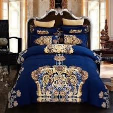 Royal Blue And Gold Indian Pattern Royal Style Noble Excellence Luxury 100 Brushed Cotton Full Queen Si Blue Comforter Sets Royal Blue Bedding Blue Comforter