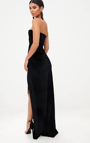 Black Velvet Draped Wrap Detail Bandeau Maxi Dress In 2020 Bandeau Maxi Dress Maxi Dress Velvet Drapes