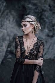 Black Lace Deep V Neck Wedding Dress With Long Sleeve Scalloped Bodice Black Wedding Dresses Black White Wedding Dress Black Wedding Gowns