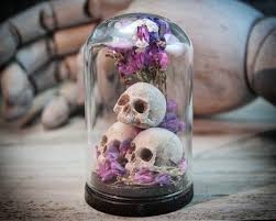 Skulls Flowers Glass Dome Miniature Sculpture Cabinets Bell Jars Dried Flowers Nature Craftsmanhomeinte Skull Decor Handmade Home Decor Dark Home Decor