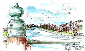 Kama River From The Sanjo Ohashi Bridge Kyoto Japan Travel Sketches Art Painting