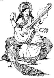 Goddess Saraswati Sketch Gif 600 865 Drawings Hindu Art Outline Images