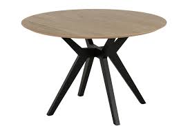 Un pied de table acier se marie très bien avec des plateaux en bois. Table Ronde En Bois Clair Et Noir Style Moderne Hellin
