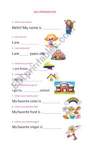 Self Introduction Esl Worksheet By Keyger20 English Writing Skills Introduction Activities Kindergarten Worksheets