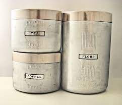 Vintage kromex 8 piece canister set with yellow plastic lids. Metal Kitchen Canisters Ideas On Foter