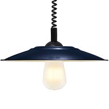 This vintage industrial ceiling fan features 4 retractable blades, 3 twist lights and comes with handheld remote control. Flat Blue Enamel Retractable Cord Light Home Furnishings Dyke Dean