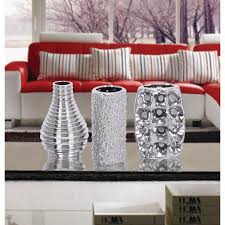 Litton Lane 8 In Decorative Vases In Metallic Silver Set Of 3 69682 The Home Depot Vases Decor Ceramic Decor Flower Vases Decoration