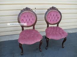 52203 Pair Victorian Style Kimball Rose Carved Tufted Boudoir Chairs Post 1950 Photo Chair Victorian Furniture Carved Chairs