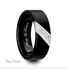 Mens Wedding Bands Mens Engagement Ring Black Tungsten Ring Tungsten Carbide Ring His Promise Ring White Diamond Mens Anniversary Ring Black Tungsten Rings Black Wedding Rings Mens Wedding Rings