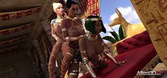 Ebony and blonde futanari babes entertaining the egyptian princess