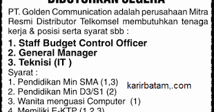 Lowongan kerja telkom indonesia (persero) tbk. Lowongan Kerja Pt Golden Communication Lowongan Kerja Batam 2021