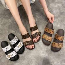Louis vuitton's signature monogram canvas was designed in 1896. Lv Sandals For Women Flat Size 36 40 On Sale Louis Vuitton Printed Logo Womens Slides Slippers Shopee Philippines