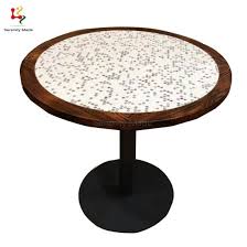 Learn how to spruce up a vintage table top with ceramic tiles, wood boards, grout and adhesive in this instructional video by bren ische. China Industry Wooden Unique Mosaic Tile Top Restaurant Dining Round Table China Restaurant Dining Table Cafe Table