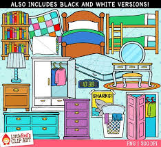 A Collection Bedroom Clip Art Includes Graphics For Alarm Clock Bed Bedside Table Blanket Bookshelves Bunk Bed Bureau Clip Art Art Bundle Collage Sheet