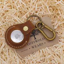 Leather Apple Airtag Keychain Genuine Leather Apple Airtag Keyring Tan Brown Airtag Holder Airtag Case Copper Hardware Keychain Genuine Leather Leather