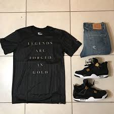 Black And Gold Nike Clothes Black Gold Nike Tee Levi 511 Jordan 4 Royalty Outfit Nike Jordan Levis Outfit Grid Ootd Bla Nike Clothes Mens Jordans Outfit For Men Hype Clothing