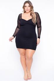 Plus Size Sheer Sleeve Dress Black In 2020 Sheer Sleeve Dress Stretch Knit Dress Knit Mini Dress