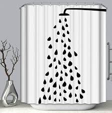Amazon Com Cute Black And White Shower Curtain Hd 3d Printing Fabric Bath Curtain Hooks Set Stick Figure Sh In 2020 White Shower Curtain White Shower Shower Doors