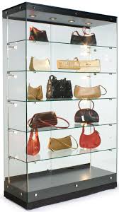 Glass display cabinet with header for logo, brand marking is available on request as well as custom sizes and colours, contact us for details. Black Mdf Display Cases Canopy Top Top Side Lighting Glass Shelves Glass Cabinets Display Glass Shelves In Bathroom