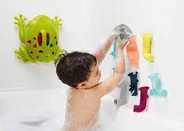 Pipes can be suctioned to the wall. Boon Pipes Building Bath Toy Set Navy Yellow Pupsik Singapore