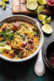 Wonton noodles with roasted pork, ground pork, meatballs and bok choy in a clear broth soup. Weeknight Thai Chicken Meatball Khao Soi Half Baked Harvest