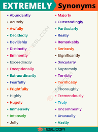 Extremely Synonym List Of 34 Synonyms For Extremely With Examples 7 E S L Essay Writing Skills English Writing Skills Learn English Words