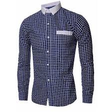 Mens Fashion Luxury Slim Fit Plaid T Shirts Long Sleeve Shirt