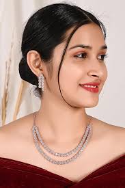 Ratnavali Jewels American Diamond CZ Rose Gold Plated Designer Jewellery  Set/Necklace Set with Chain & Earring for Girls/Women (RVA102RG) :  Amazon.in: Jewellery