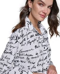 Karl Lagerfeld Paris Women's Short Sleeve Jacquard Button Front Top