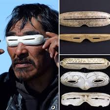 People living in northern regions with severe snowy conditions, such as the  Inuit, carved whalebones, horns, and ivory, into what we know as  sunglasses, to protect their eyes from the glare of