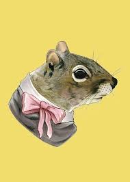 Squirrel Lady Art Print 5x7 Squirrel Art Animals Cat Art Print