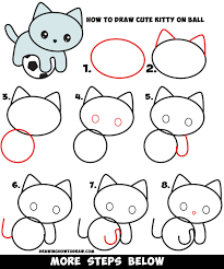Learn How To Draw A Cute Kitten Playing On A Soccer Ball Easy Step By Step Drawing Tutorial For Drawing Tutorials For Kids Cat Drawing For Kid Drawing For Kids