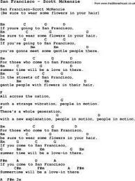 Song San Francisco By Scott Mckenzie With Lyrics For Vocal Performance And Accompaniment Chords Guitar Chords And Lyrics Guitar Chords For Songs Guitar Songs