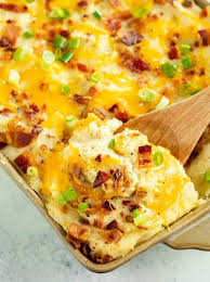 This Twice Baked Potato Casserole Is Loaded With Creamy Mashed Potatoes And Top Twice Baked Potatoes Casserole Baked Potato Casserole Potatoe Casserole Recipes