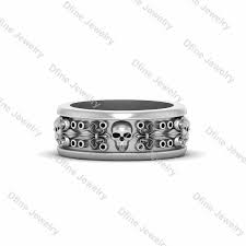 Deathly Gothic Skull Wedding Band Mens 0 20ct Natural Black Diamond Skull Band Royal Fleur De Li Mens Skull Rings Gothic Wedding Rings Gothic Engagement Ring