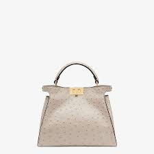 We are sorry but we do not accept facebook messages. Light Grey Ostrich Leather Bag Peekaboo Iconic Essentially Fendi