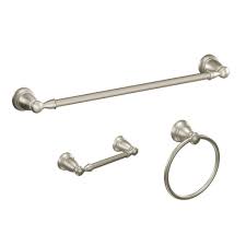 See our latest bathroom hardware like towel bars, hooks, and more. Moen Banbury 3 Piece Bath Hardware Set With 24 In Towel Bar Toilet Paper Holder And Towel Ring In Brushed Nickel Y2633bn The Home Depot