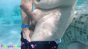 Gay Guy Cheekily Jerks off His Fat Cock in a Public Thermal Pool Hot  Underwater Fun