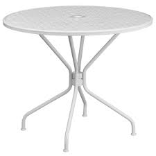 It is low enough to the ground to gather around it, or you can choose to use it as additional seating. 35 25 White Contemporary Round Outdoor Patio Table With Umbrella Hole Walmart Com Walmart Com
