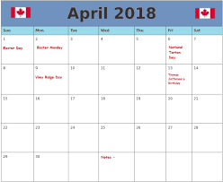 Free April 2018 Canada Holidays Calendar Holiday Calendar Canada Holiday Calendar