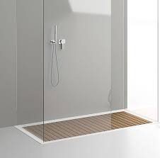 Doga The Shower Tray In Corian R And Teak On Measure Archiexpo Contemporary Shower Shower Tray Long Narrow Bathroom