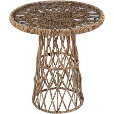 Rattan end table with glass top. Southern Enterprises Nyborn Round Glass Top Rattan Side Table In Natural Oc1084806