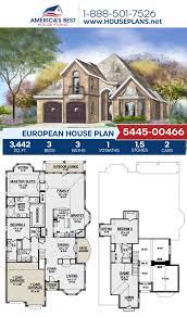 House Plan 5445 00466 European Plan 3 442 Square Feet 3 Bedrooms 3 5 Bathrooms In 2021 European Plan House Plans European House Plan
