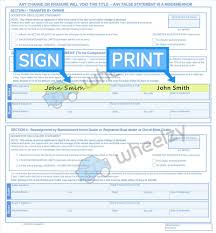 Provide a valid photo id and $5.45 fee by check, cash or money order (no debit or credit card accepted). How To Sign Your Car Title In New York Including Dmv Title Sample Picture